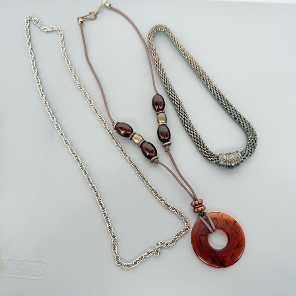 Vintage Bundle of Three Long Length Necklaces Gunmetal‎ Woven and Silver-Tone - Picture 1 of 2